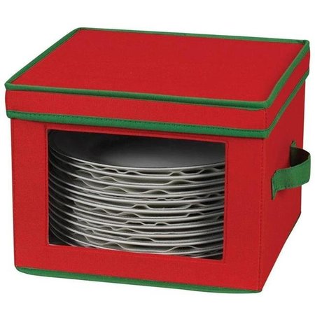 HOUSEHOLD ESSENTIALS Household Essentials 536RED Holiday Dinner Plate Chest Red withGreen trim 536RED